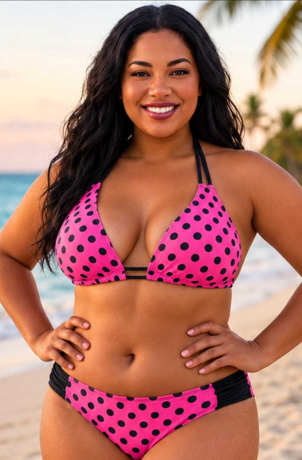 Lolita Double String Top Neon Pink and Black Polka Dots