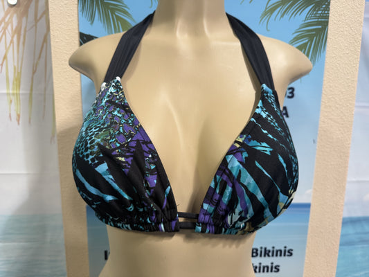 Lola Double String Bikini Top Midnight Blue Leafy