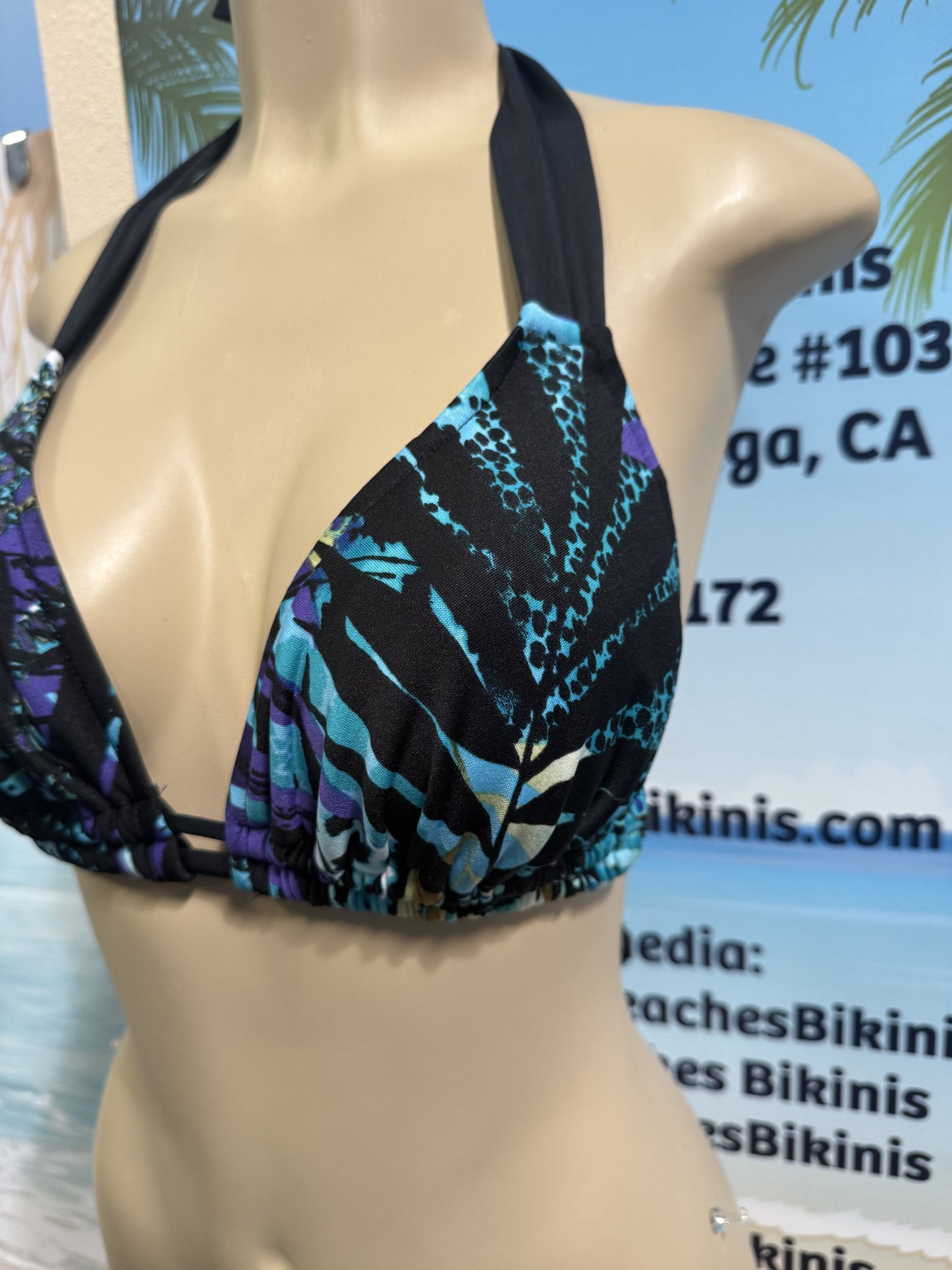 Lola Double String Bikini Top Midnight Blue Leafy