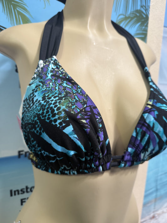 Lola Double String Bikini Top Midnight Blue Leafy