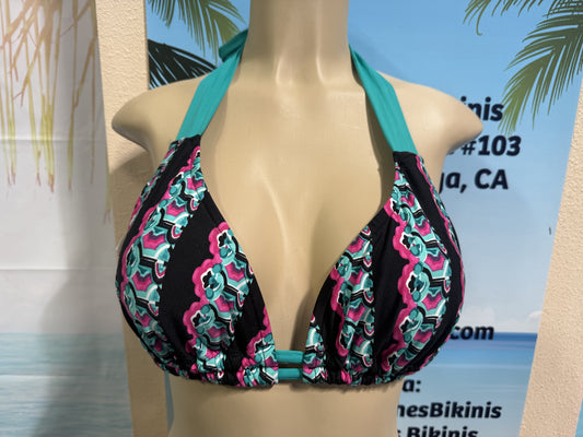 Lola Double String Bikini Top Black Teal Magenta Tribal Stripe