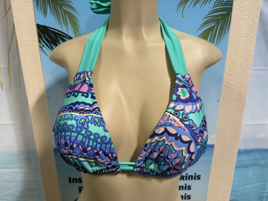 Lola Double String Bikini Top Bright Mint Paisley