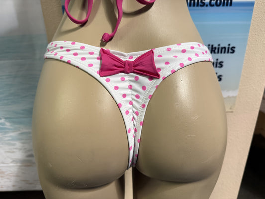 Thong Bottoms in White Pink Polka Dots