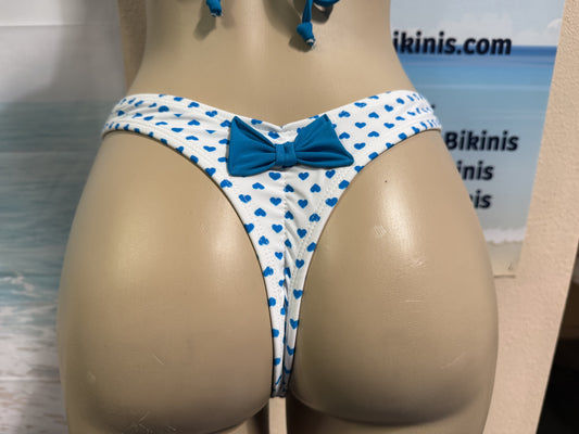 Thong Bottoms in White Turquoise Hearts