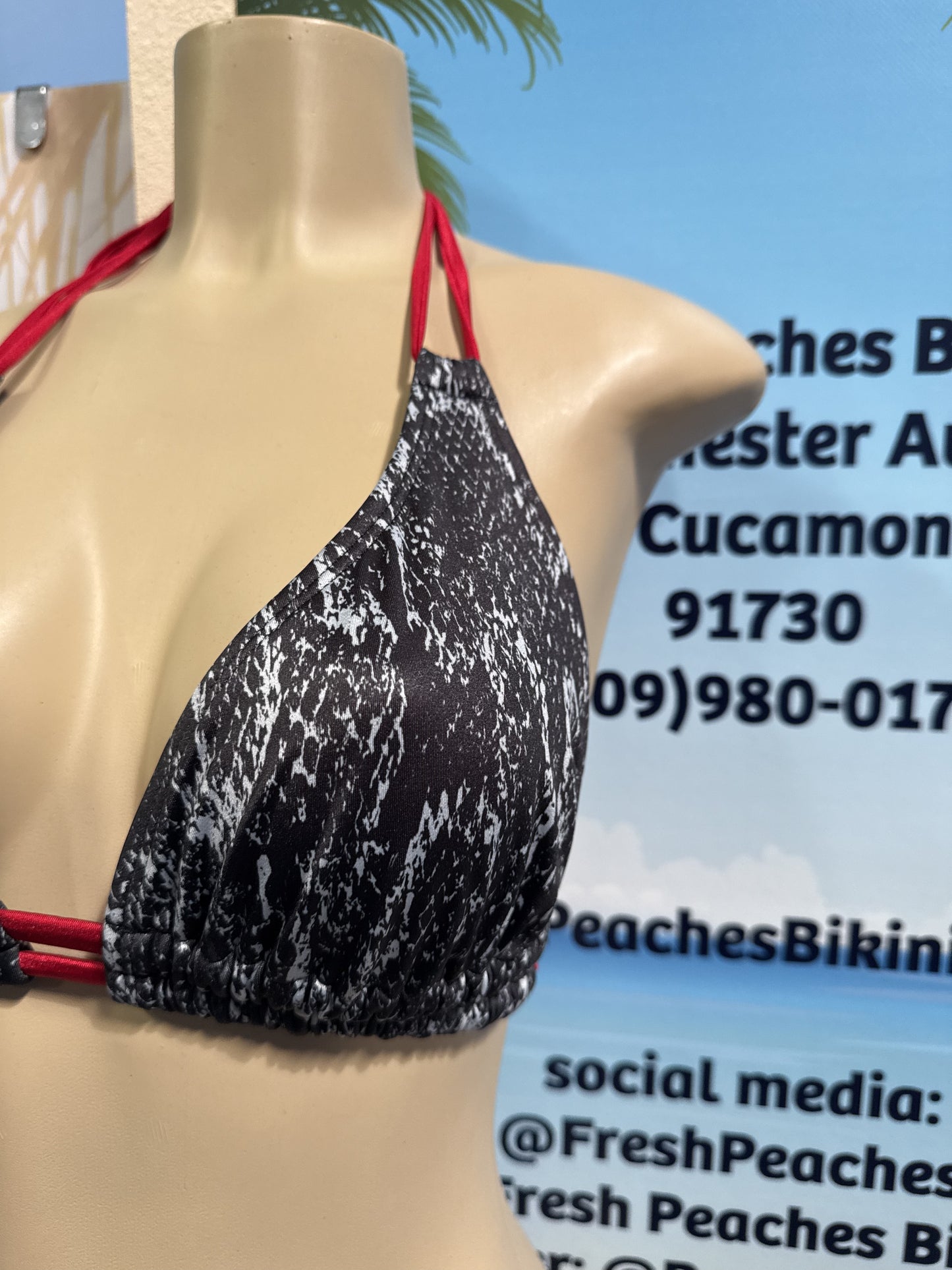 Lolita Double String Top in Black Grey Mamba Snakeskin