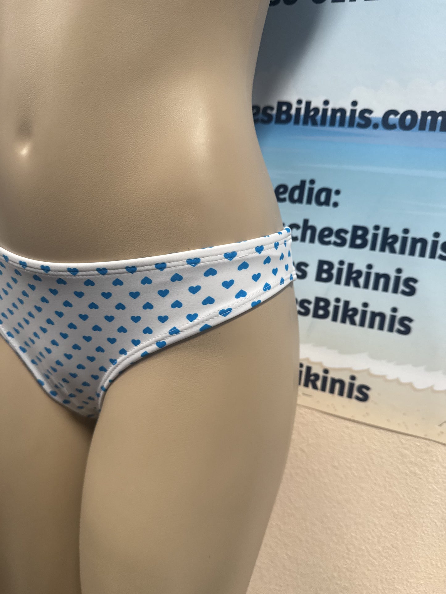 Tonga Bikini Bottoms White Turquoise Hearts