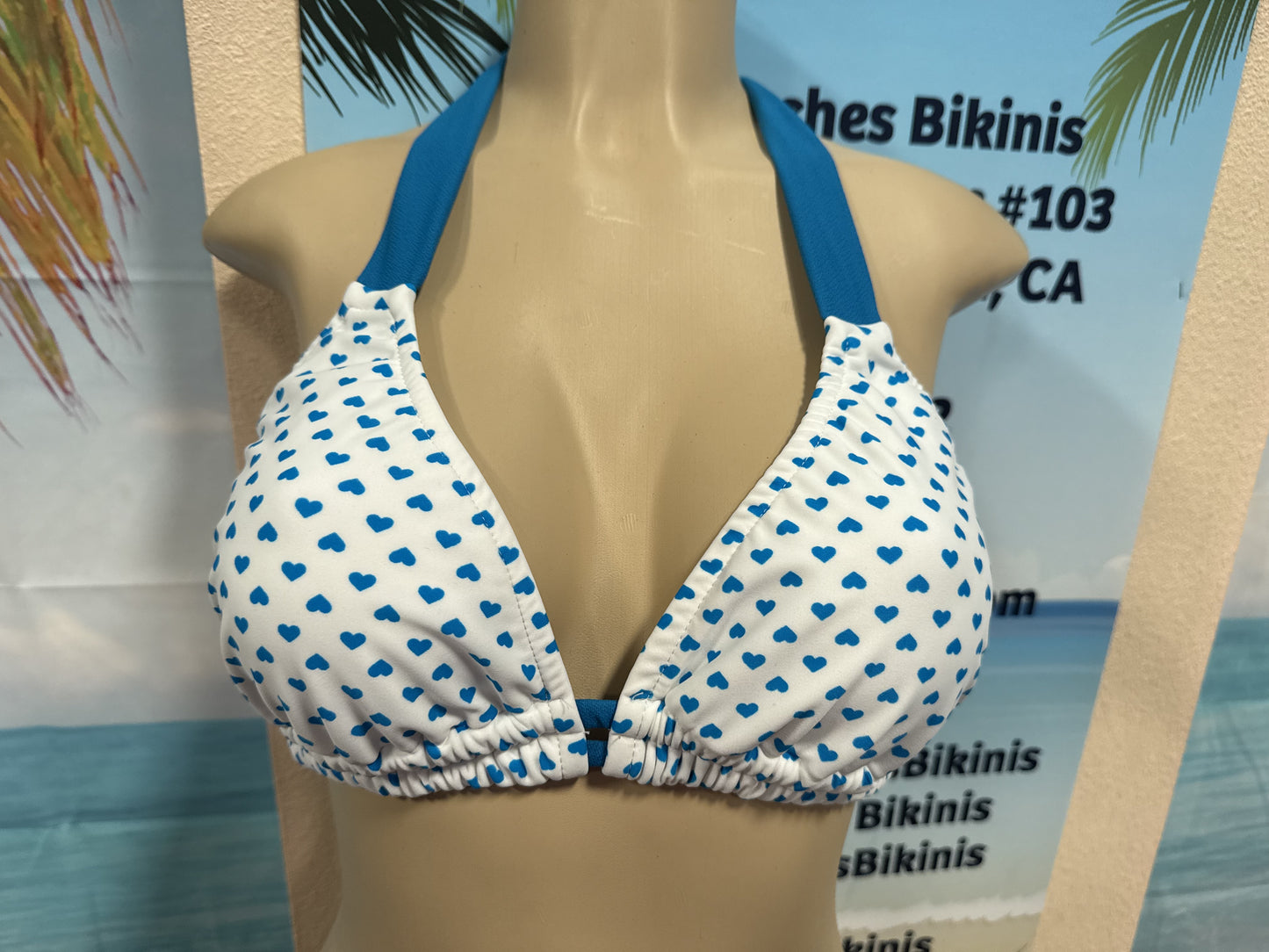 Lola Double String Bikini Top White Turquoise Hearts