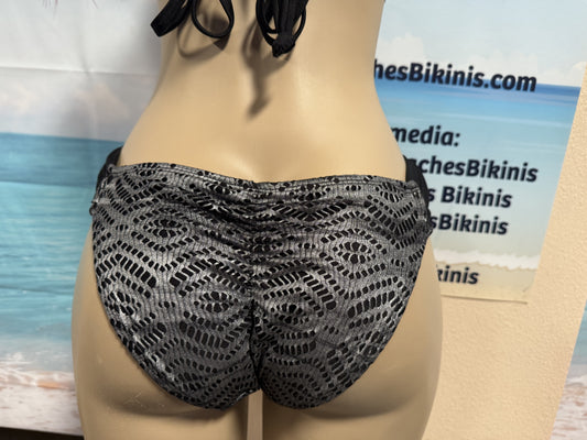 Paradise Bikini Bottoms Black Silver Metallic Crochet Net overlay
