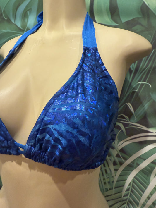 Lola Double String Bikini Top Blue Zebra Hologram