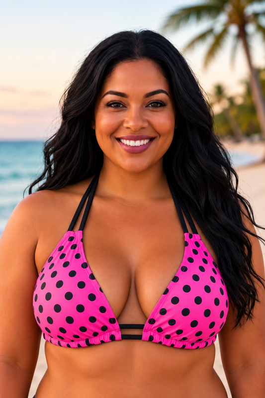 Lolita Double String Top Neon Pink and Black Polka Dots