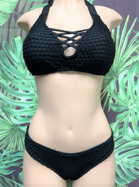 Tonga Bikini Bottoms Black on Black Crochet Net