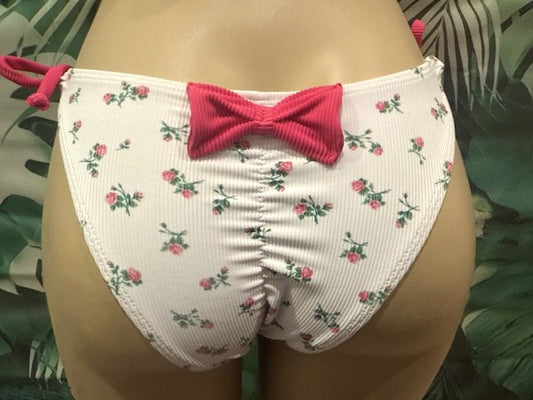 Cabo Tie Side Bottoms Cherry Blossom Pink Flowers Ribbed with Bow