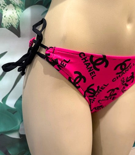 Cabo Tie Side Bottoms Designer CC Hot Pink and Black