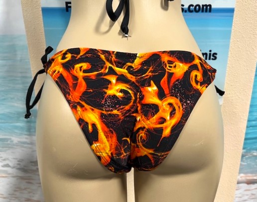 Cabo Tie Side Bottoms Black Orange Flames