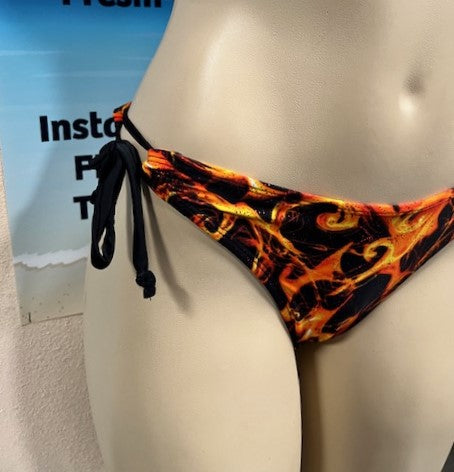 Cabo Tie Side Bottoms Black Orange Flames