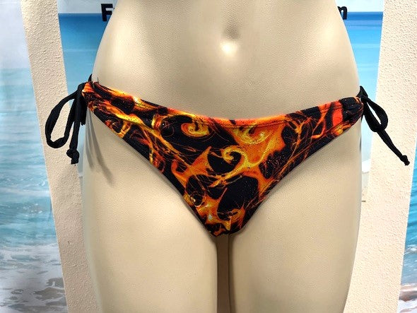 Cabo Tie Side Bottoms Black Orange Flames