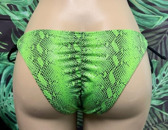 FINAL SALE Cabo Tie Side Bottoms Neon Green Black Anaconda