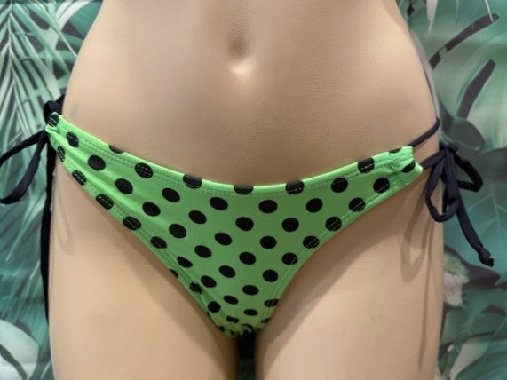 Cabo Tie Side Bottoms Neon Green and Black Polka Dots with Bow