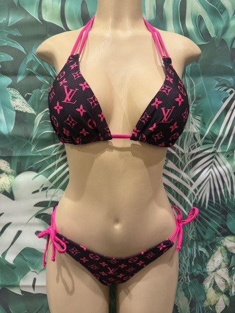 Cabo Tie Side Bottoms LV Black Hot Pink