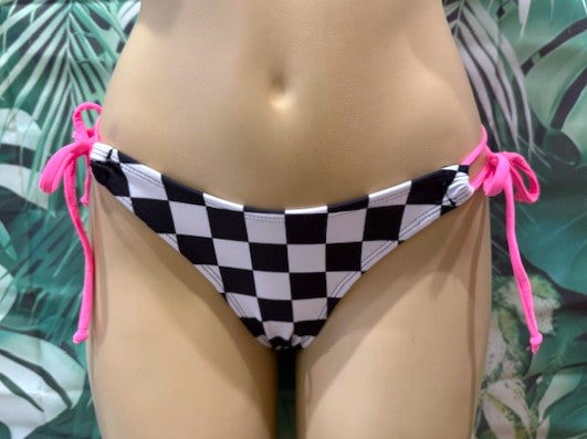 Cabo Tie Side Bottoms Nascar Flag with Neon Pink Bow