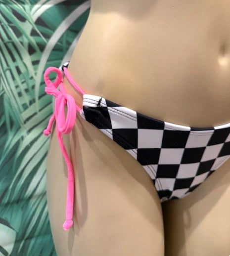 Cabo Tie Side Bottoms Nascar Flag with Neon Pink Bow