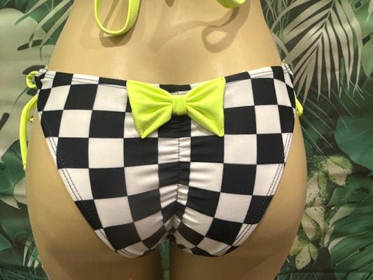 Cabo Tie Side Bottoms Nascar Flag with Electric Yellow Bow