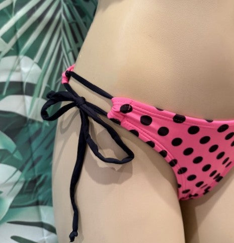 Cabo Tie Side Bottoms Neon Pink and Black Polka Dots with Bow