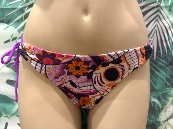 Cabo Tie Side Bottoms Purple Sugar Skulls