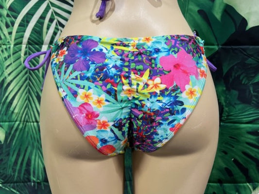 Cabo Tie Side Bottoms Purple Tiny Flowers