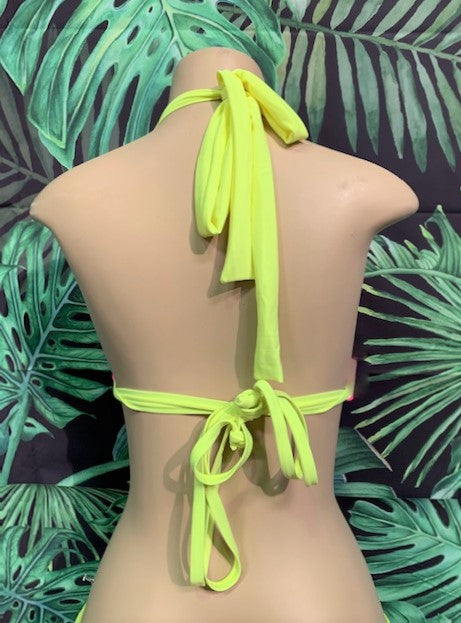 Lola Double String Bikini Top Neon Pink Cobra Neon Yellow Ties