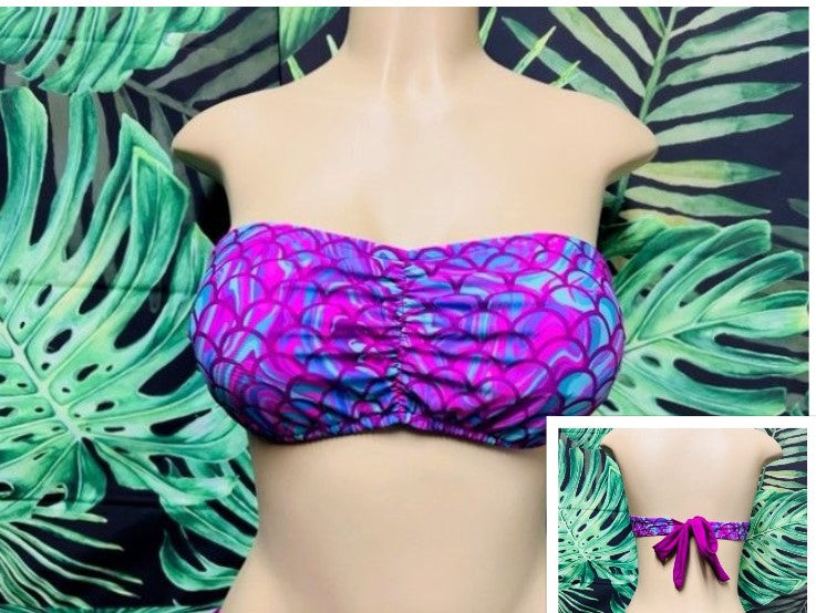 Ariel Strapless Bandeau Bikini Top Magenta Mermaid Scales
