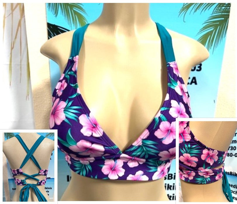 Diva Halter Bikini Top Plum Plumeria