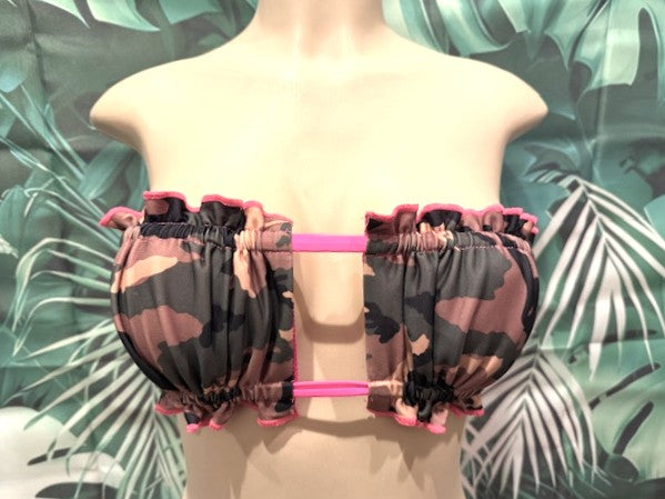 Ella Reversible Ruffle Top Army Camo with Neon Pink