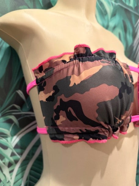 Ella Reversible Ruffle Top Army Camo with Neon Pink