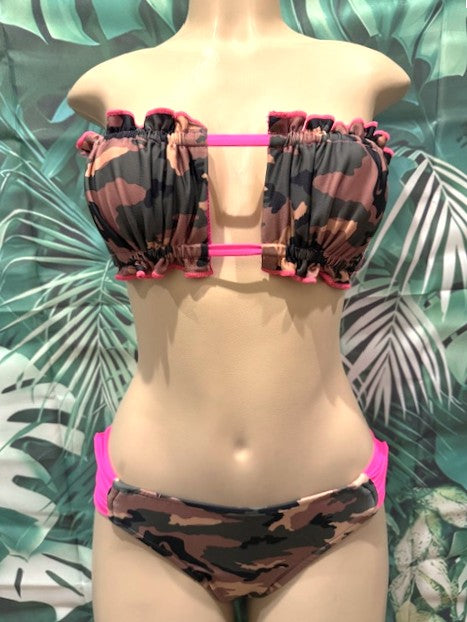 Paradise Bikini Bottoms Army Camouflage with Hot Pink