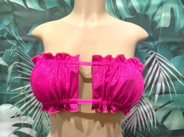 Ella Reversible Ruffle Top Pop Of Color Hot Pink