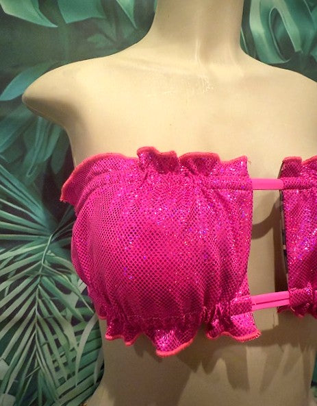 Ella Reversible Ruffle Top Pop Of Color Hot Pink