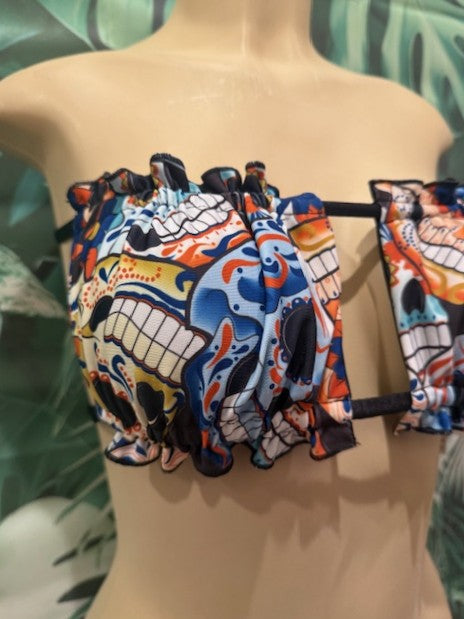 Ella Reversible Ruffle Blue Sugar Skulls