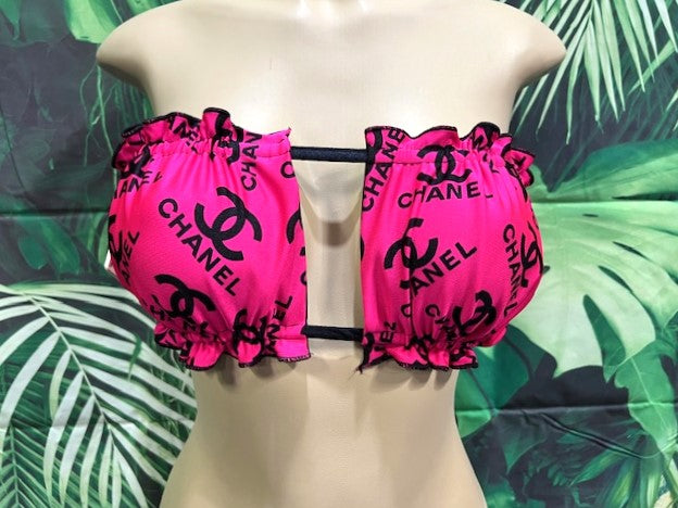 Ella Reversible Ruffle Top Designer CC Hot Pink and Black
