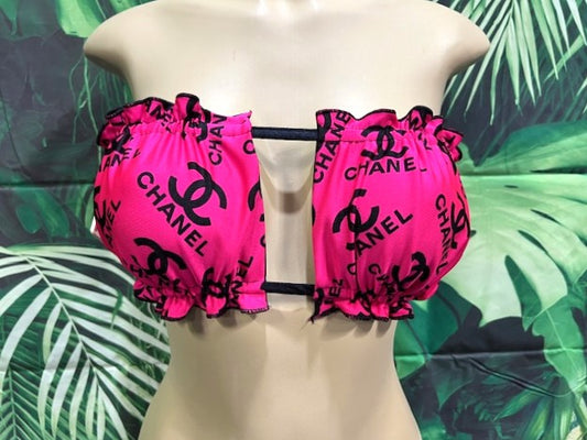 Ella Reversible Ruffle Top Designer CC Hot Pink and Black