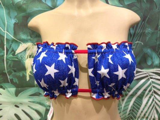 SALE Ella Reversible Ruffle Top Patriotic Stars METALLIC