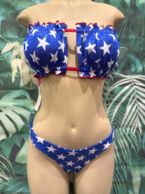 SALE Ella Reversible Ruffle Top Patriotic Stars METALLIC