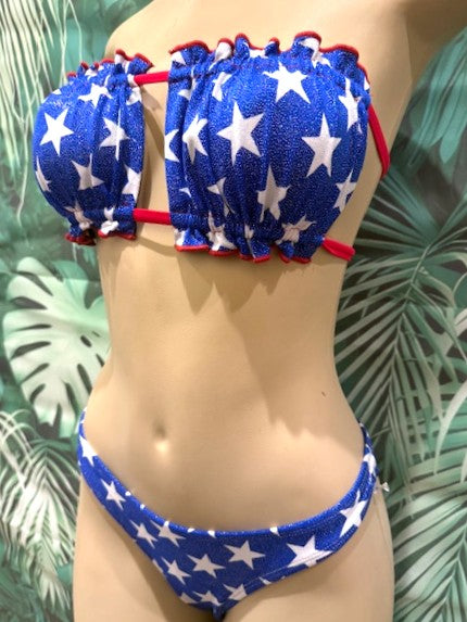 SALE Ella Reversible Ruffle Top Patriotic Stars METALLIC