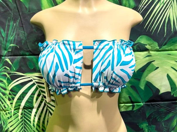 Ella Reversible Ruffle Top Turquoise White Zebra