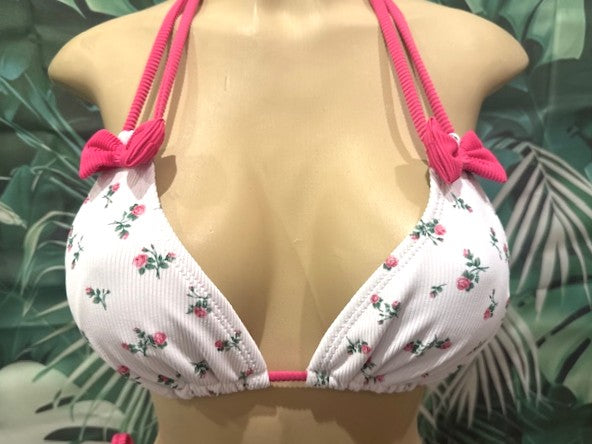 Layla Triangle Top Cherry Blossom Pink Flowers Ribbed