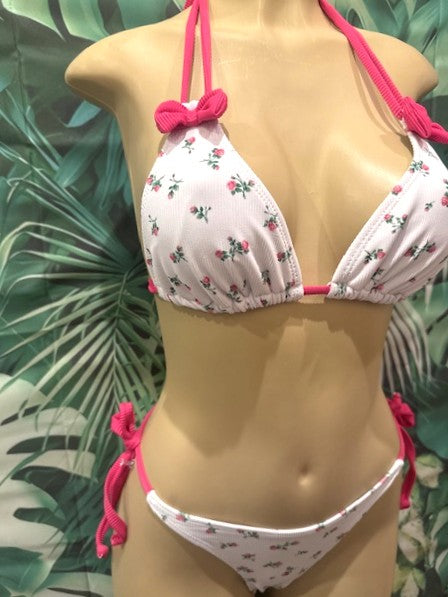 Layla Triangle Top Cherry Blossom Pink Flowers Ribbed