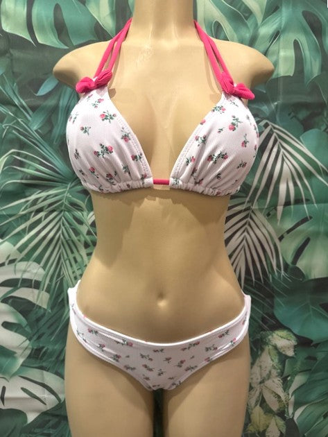 Layla Triangle Top Cherry Blossom Pink Flowers Ribbed