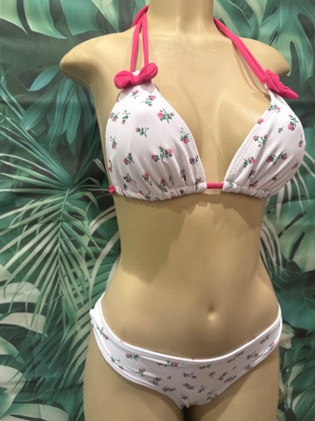 Layla Triangle Top Cherry Blossom Pink Flowers Ribbed