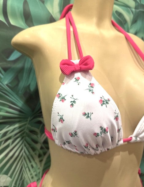 Layla Triangle Top Cherry Blossom Pink Flowers Ribbed