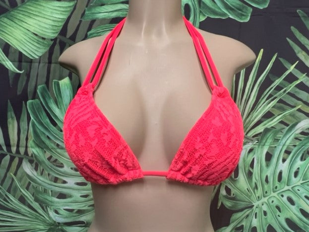 Layla Triangle Top Neon Coral Crochet Lace